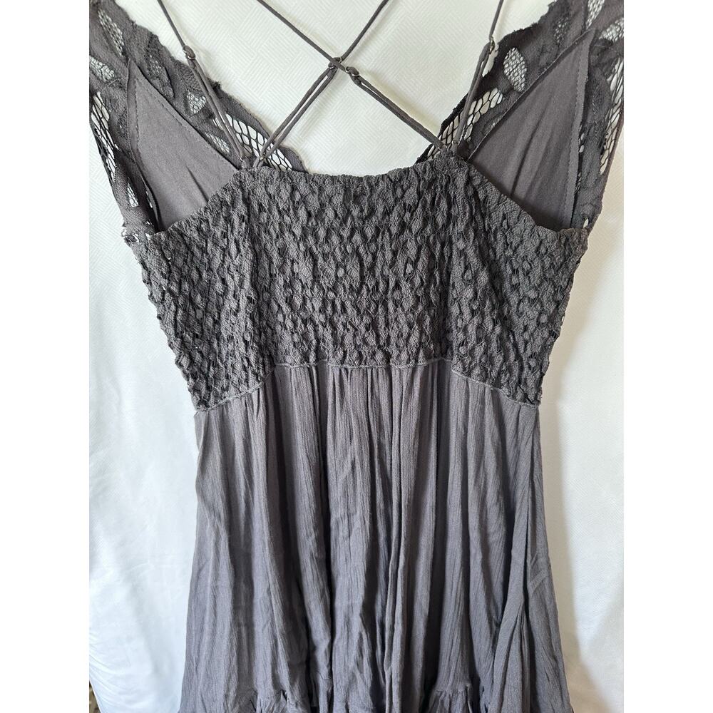 FP One Free People Lace Boho Tunic Mini Dress Gray Criss Cross Back M Medium - Picture 5 of 8